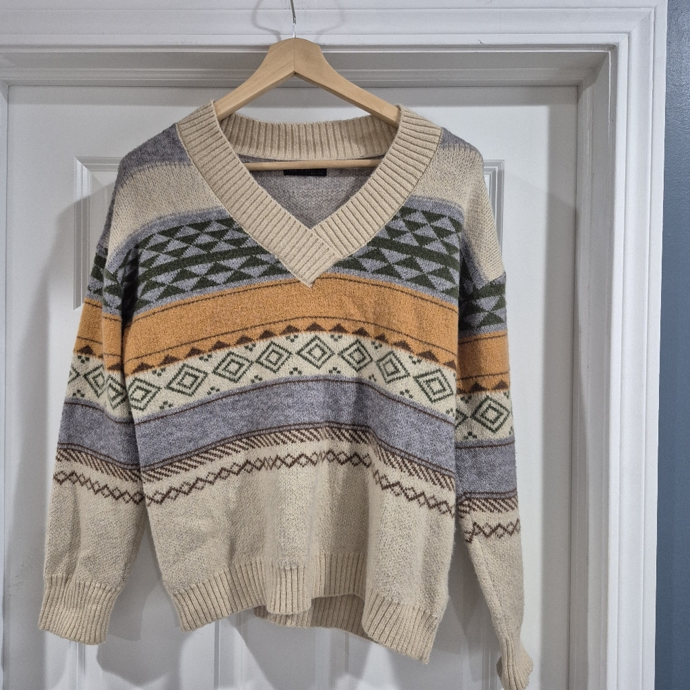 Emery Roseβ Sweater Womens Large Argyle Geometric Boho Southwest Grandpa